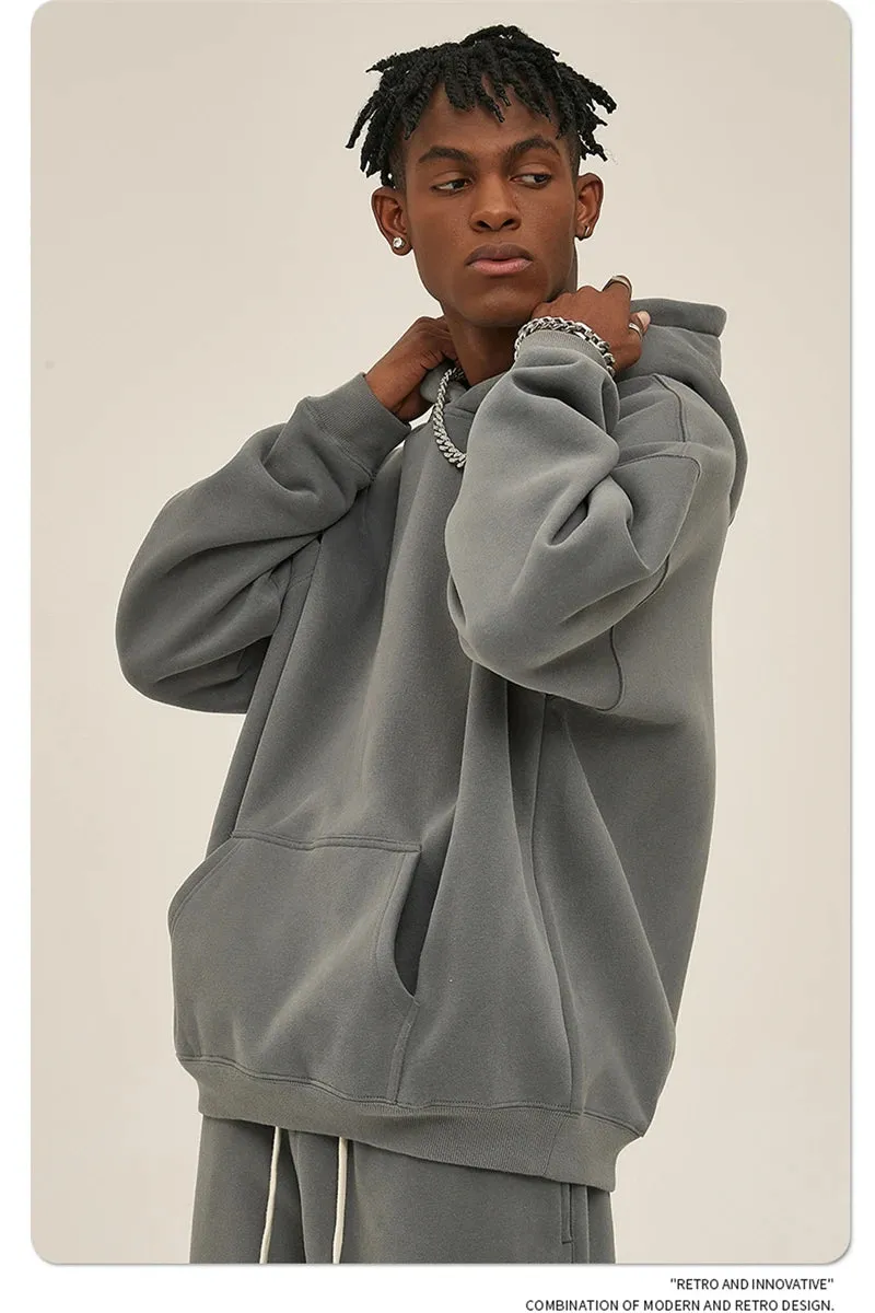 Obsidian Phoenix Luxury 350gsm Thick Fleece Hoodie - Unisex Oversized Loose-Fit Solid Winter Pullover Sweatshirt