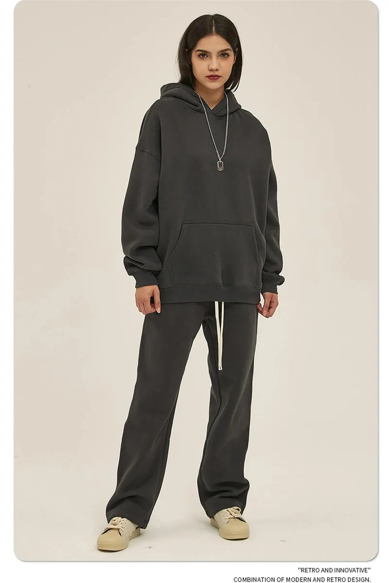 Obsidian Phoenix Luxury 350gsm Thick Fleece Hoodie - Unisex Oversized Loose-Fit Solid Winter Pullover Sweatshirt