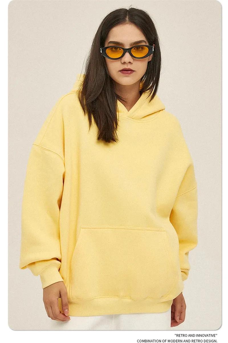 Obsidian Phoenix Luxury 350gsm Thick Fleece Hoodie - Unisex Oversized Loose-Fit Solid Winter Pullover Sweatshirt