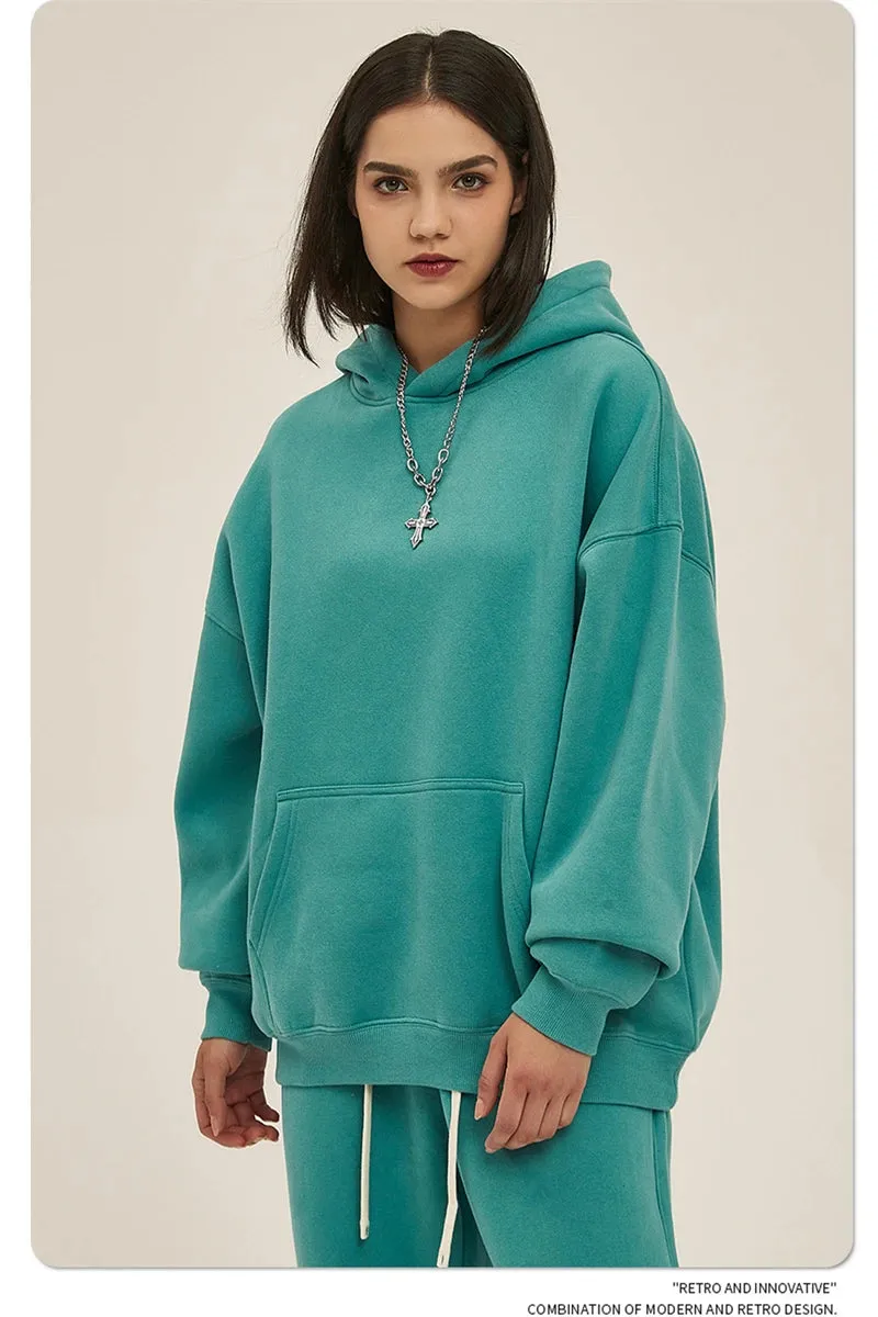Obsidian Phoenix Luxury 350gsm Thick Fleece Hoodie - Unisex Oversized Loose-Fit Solid Winter Pullover Sweatshirt
