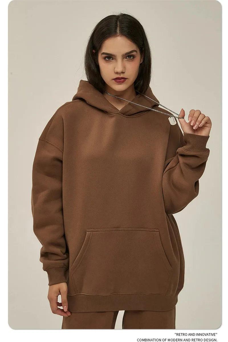 Obsidian Phoenix Luxury 350gsm Thick Fleece Hoodie - Unisex Oversized Loose-Fit Solid Winter Pullover Sweatshirt
