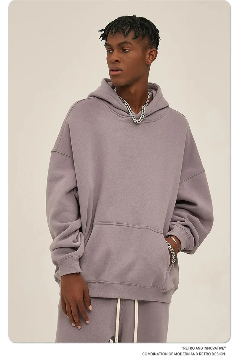 Obsidian Phoenix Luxury 350gsm Thick Fleece Hoodie - Unisex Oversized Loose-Fit Solid Winter Pullover Sweatshirt