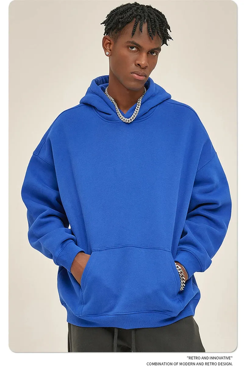 Obsidian Phoenix Luxury 350gsm Thick Fleece Hoodie - Unisex Oversized Loose-Fit Solid Winter Pullover Sweatshirt