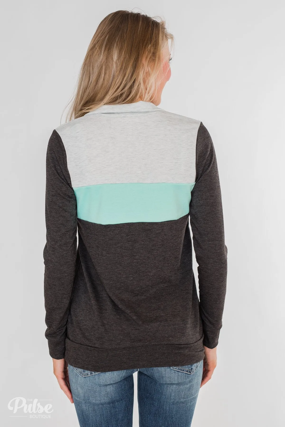 On the Go Quarter Zip Pullover- Mint & Charcoal
