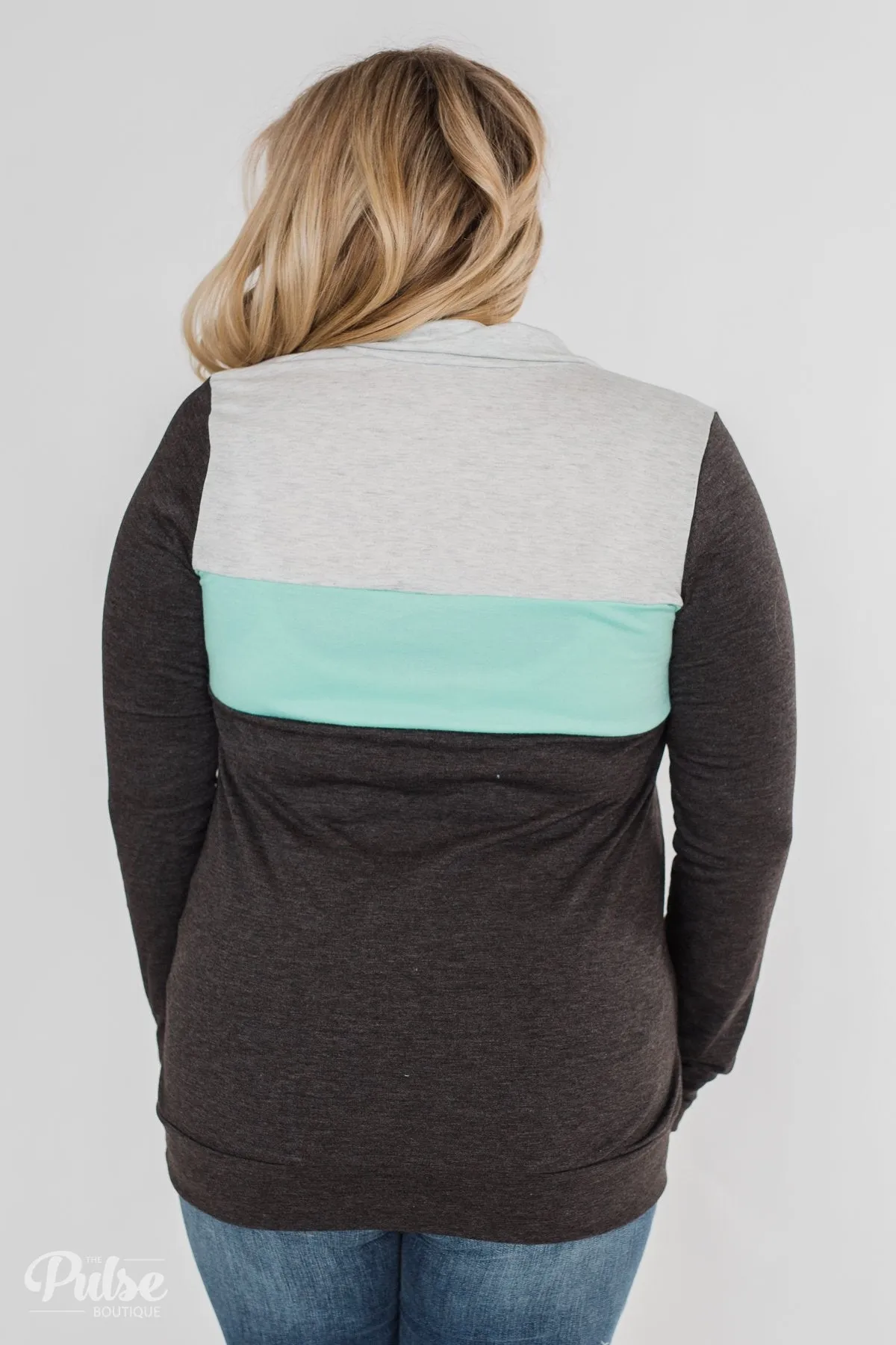 On the Go Quarter Zip Pullover- Mint & Charcoal