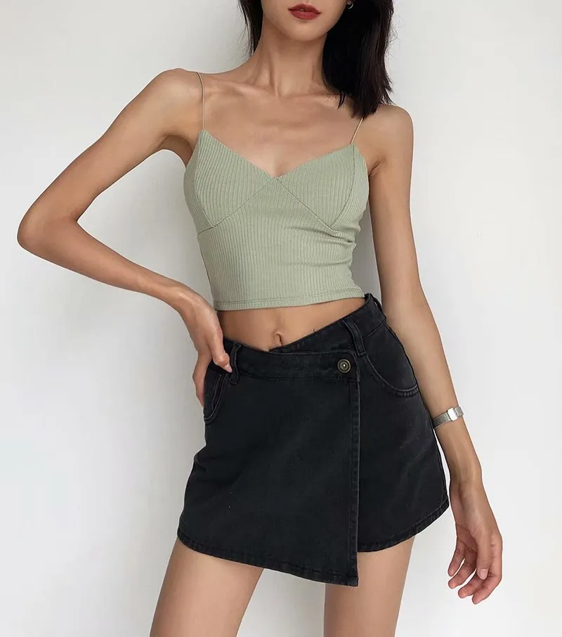 One Button High Waist Denim Shorts Hot Pants