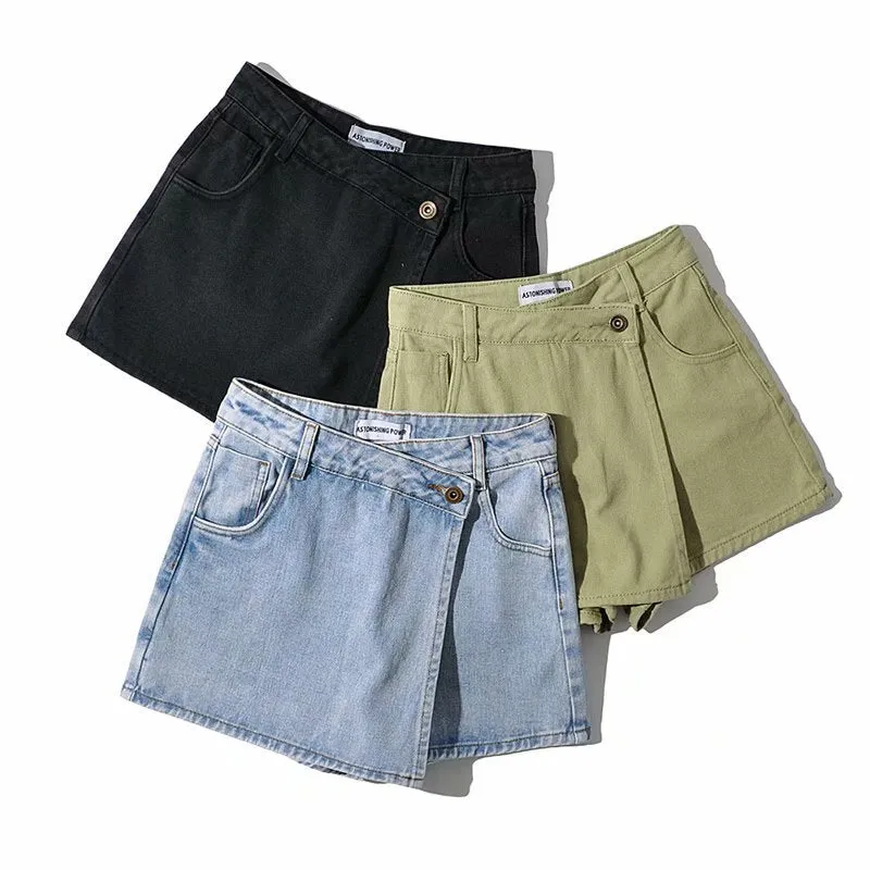 One Button High Waist Denim Shorts Hot Pants