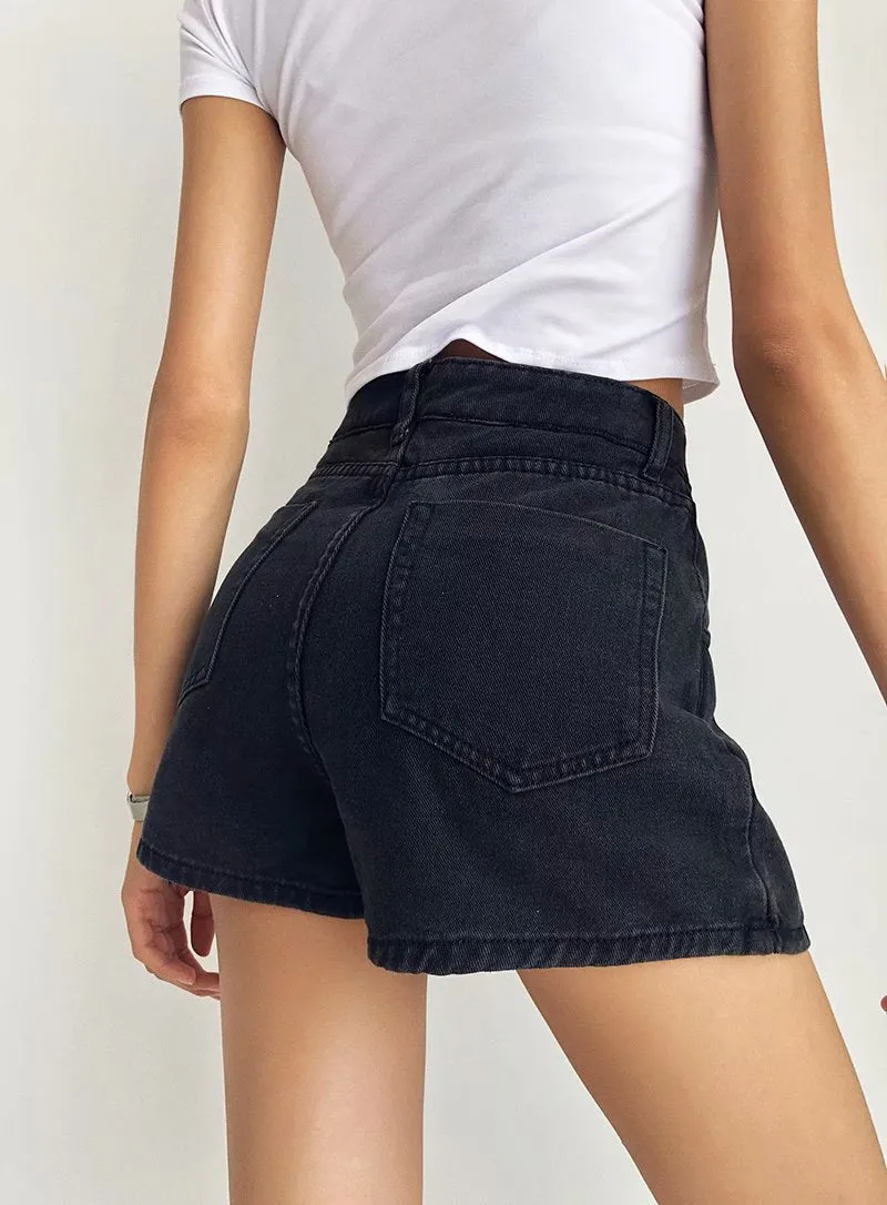 One Button High Waist Denim Shorts Hot Pants