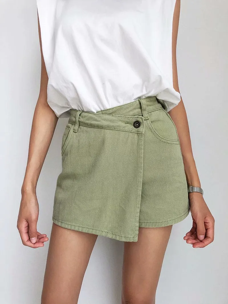 One Button High Waist Denim Shorts Hot Pants