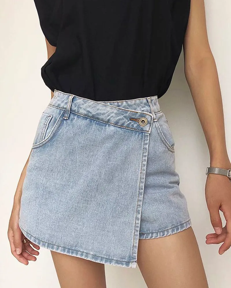 One Button High Waist Denim Shorts Hot Pants