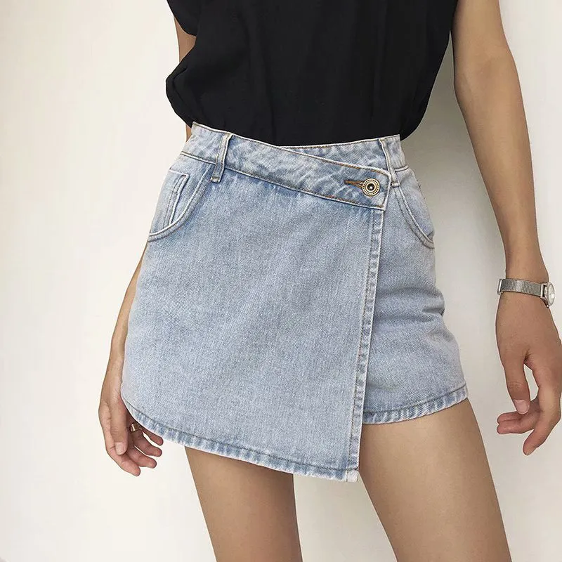 One Button High Waist Denim Shorts Hot Pants