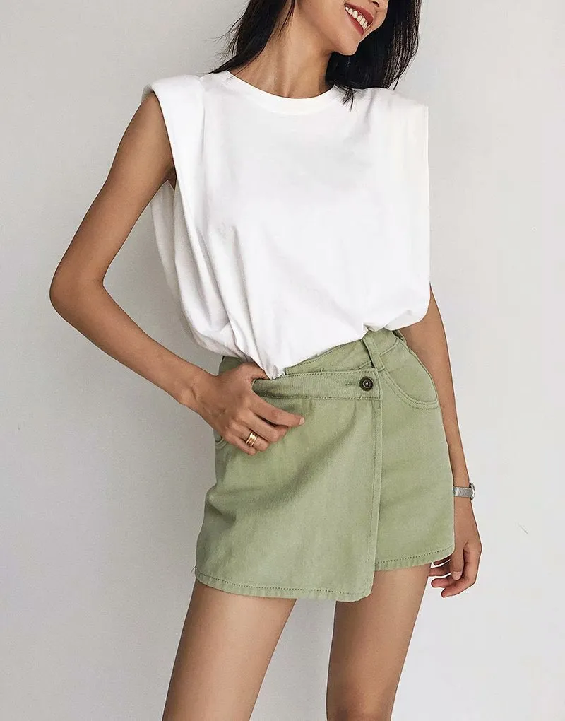 One Button High Waist Denim Shorts Hot Pants