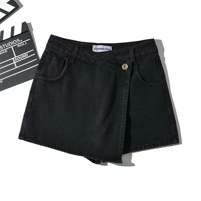 One Button High Waist Denim Shorts Hot Pants
