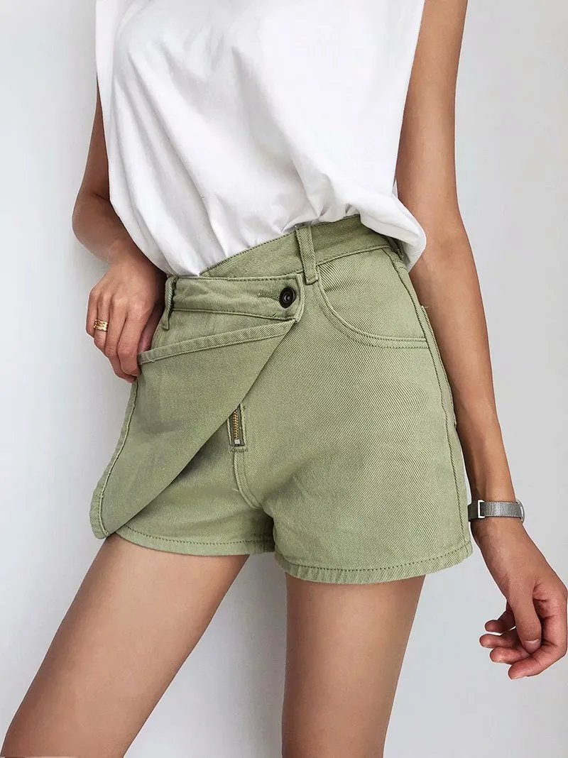 One Button High Waist Denim Shorts Hot Pants
