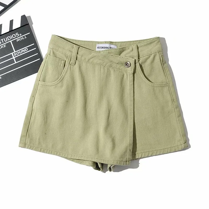 One Button High Waist Denim Shorts Hot Pants