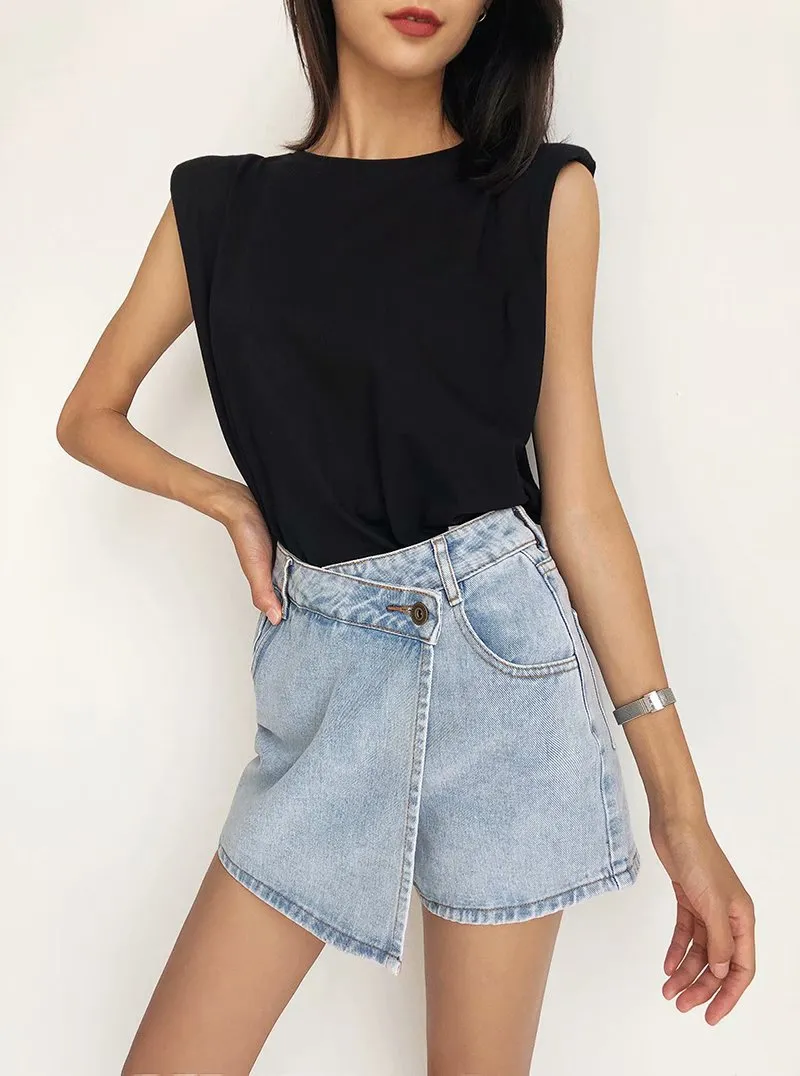 One Button High Waist Denim Shorts Hot Pants
