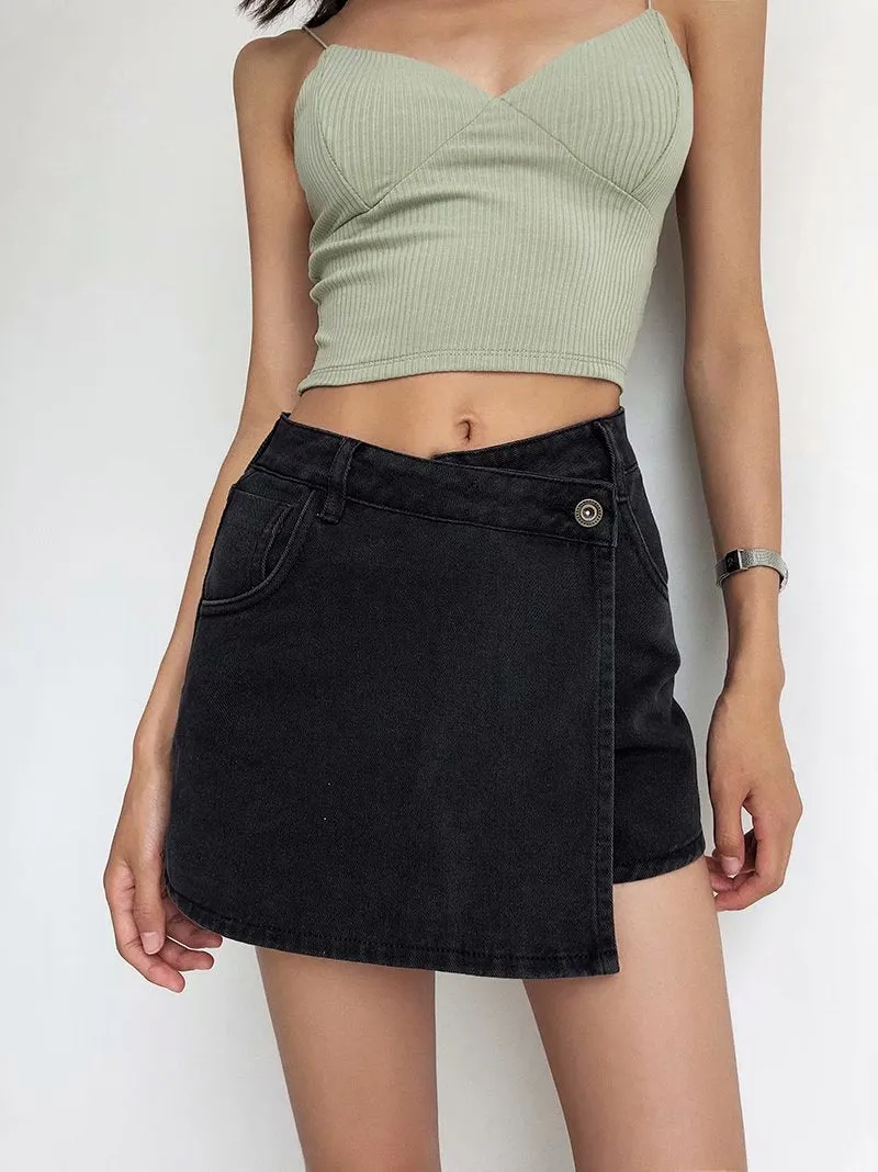 One Button High Waist Denim Shorts Hot Pants