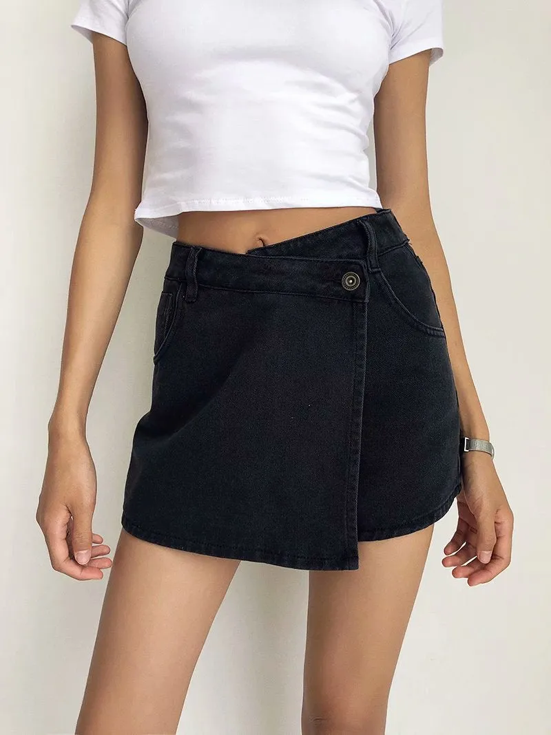 One Button High Waist Denim Shorts Hot Pants