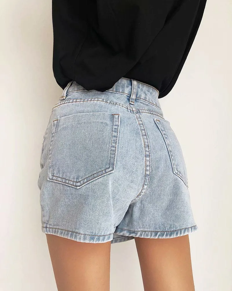 One Button High Waist Denim Shorts Hot Pants