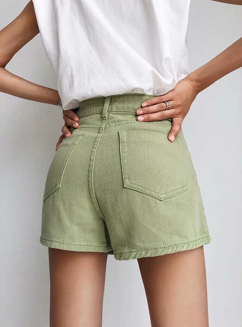 One Button High Waist Denim Shorts Hot Pants