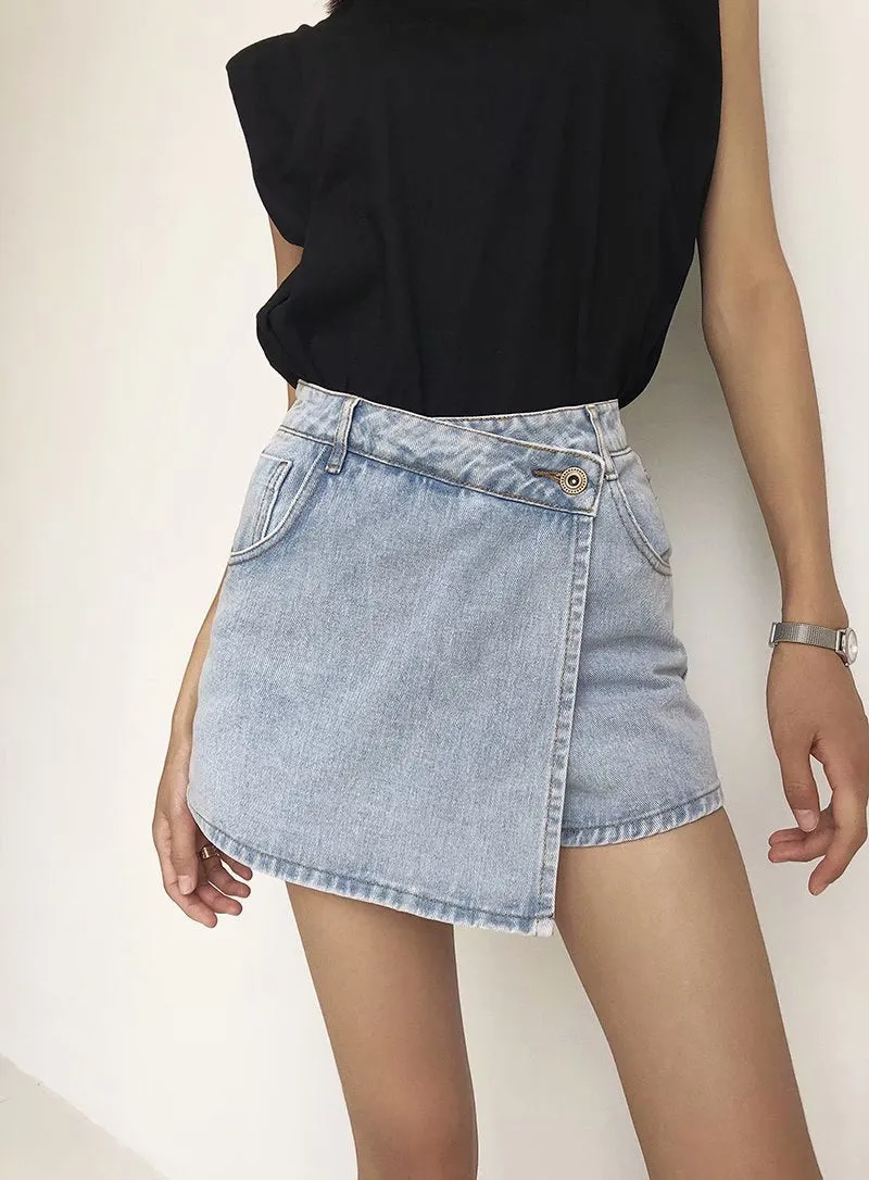 One Button High Waist Denim Shorts Hot Pants