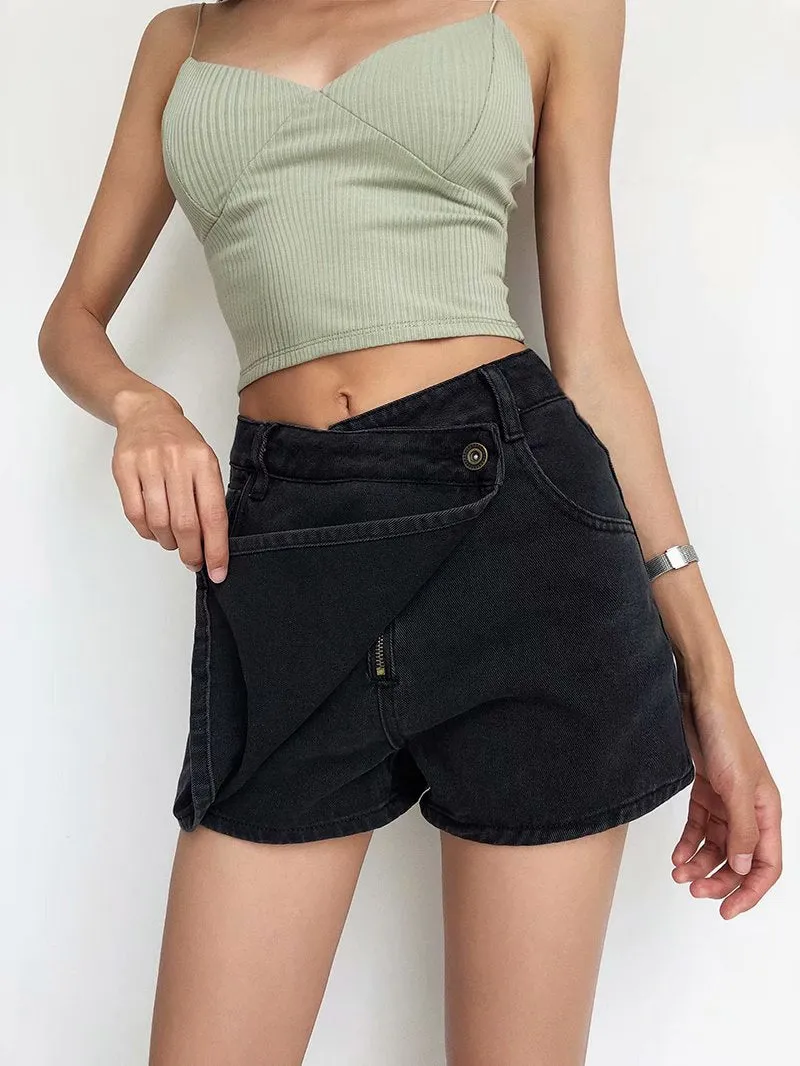 One Button High Waist Denim Shorts Hot Pants