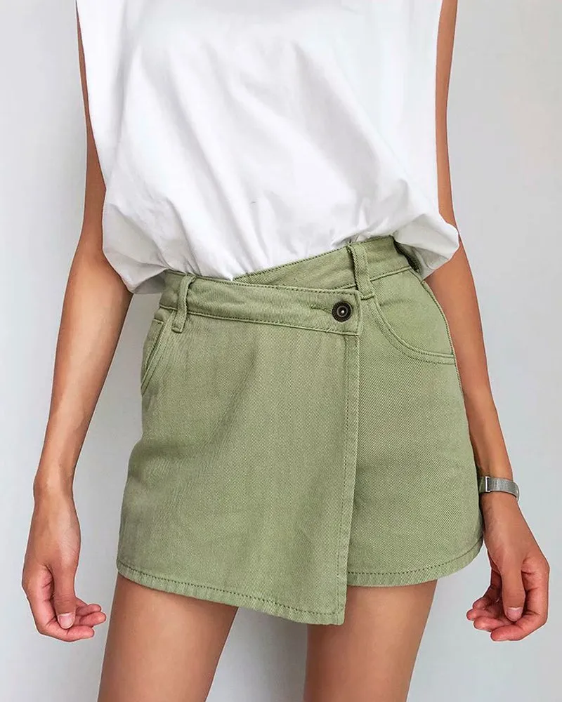 One Button High Waist Denim Shorts Hot Pants