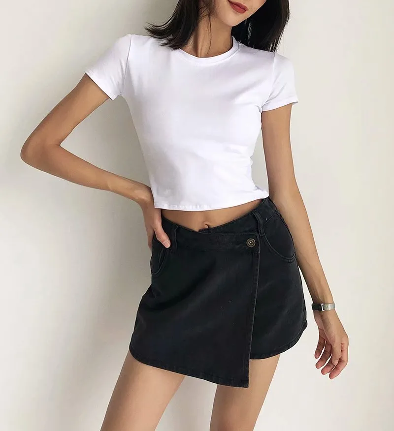 One Button High Waist Denim Shorts Hot Pants