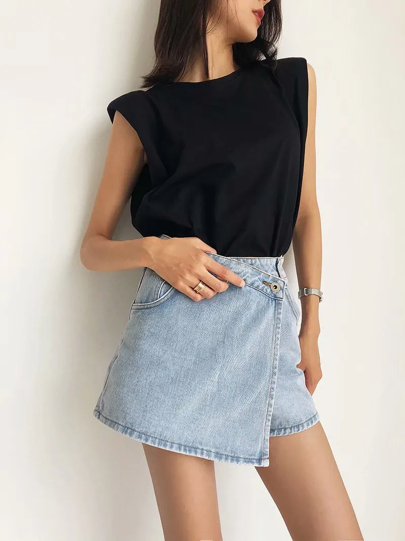 One Button High Waist Denim Shorts Hot Pants