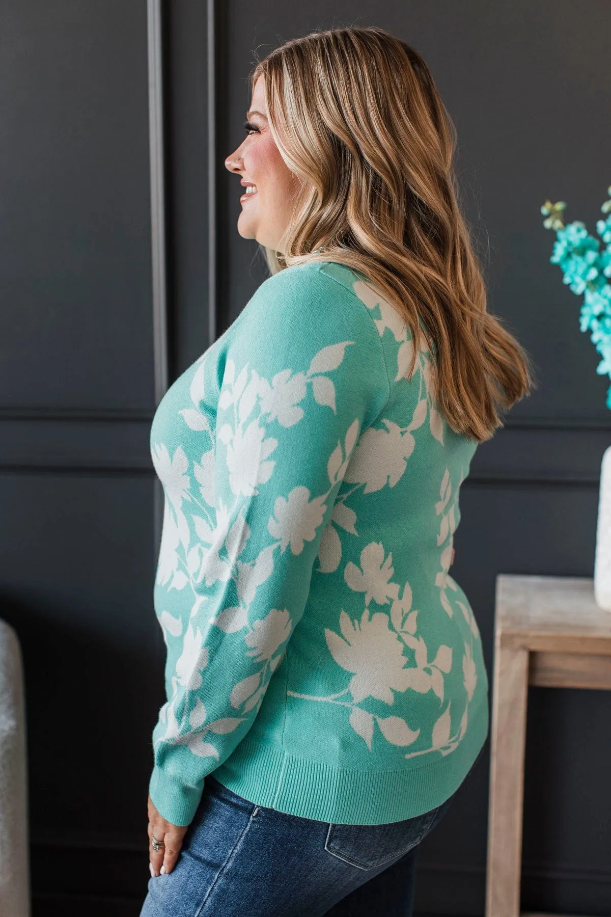 Perfect Charisma Floral Sweater- Mint