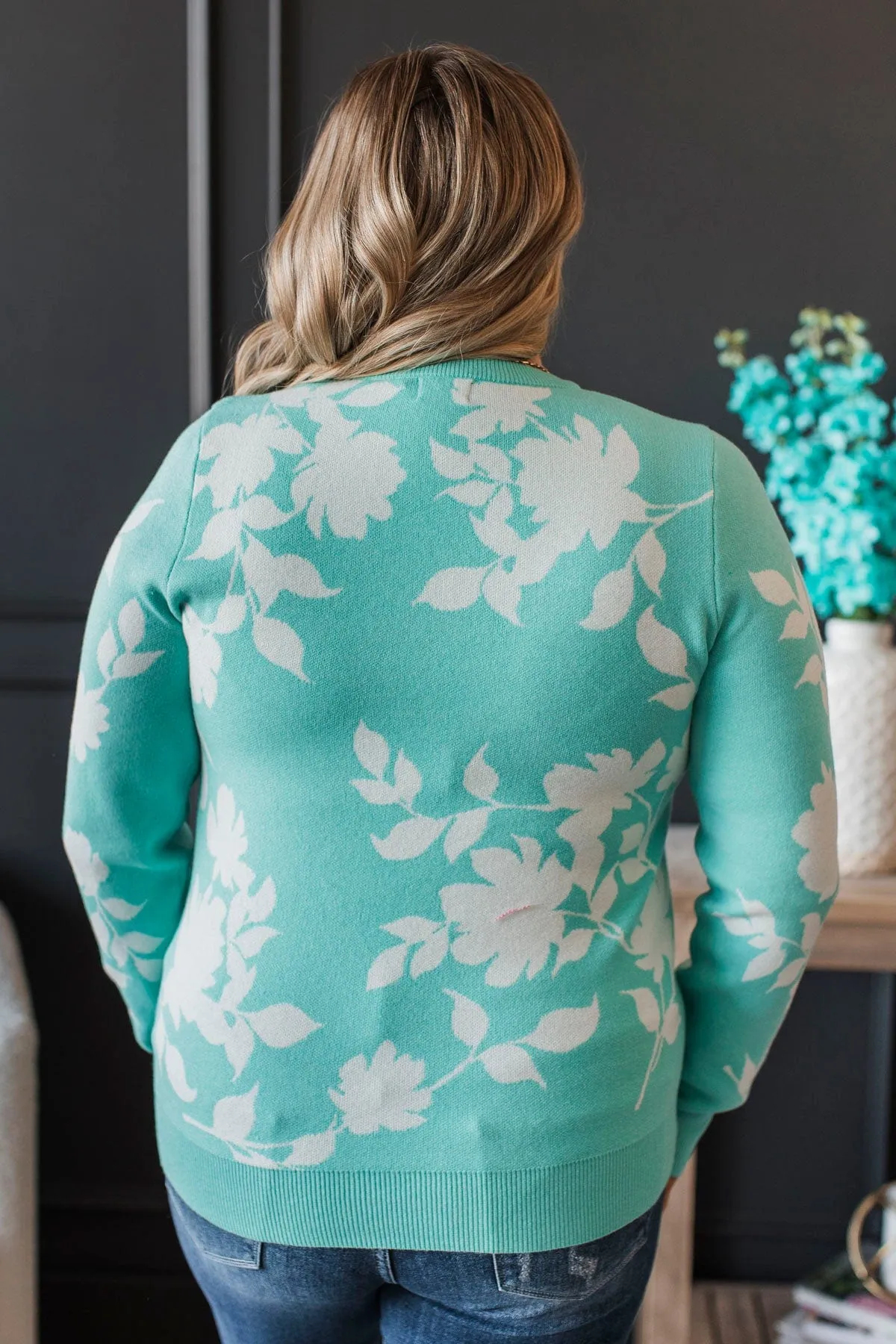 Perfect Charisma Floral Sweater- Mint