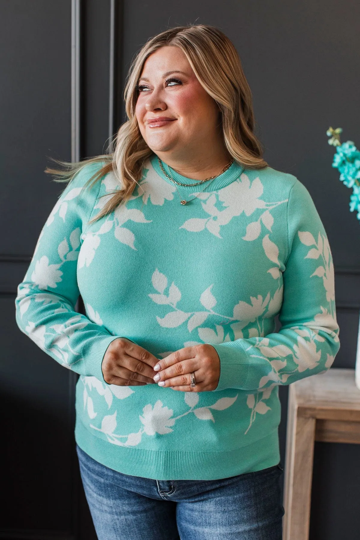 Perfect Charisma Floral Sweater- Mint