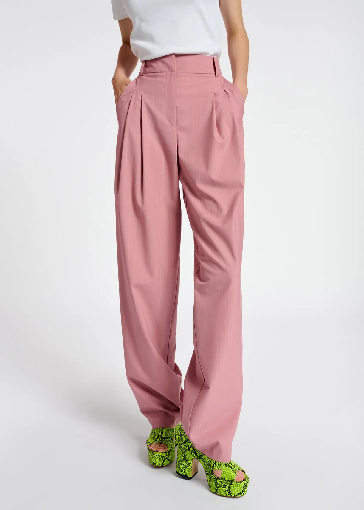 Pink pinstriped tailored pants