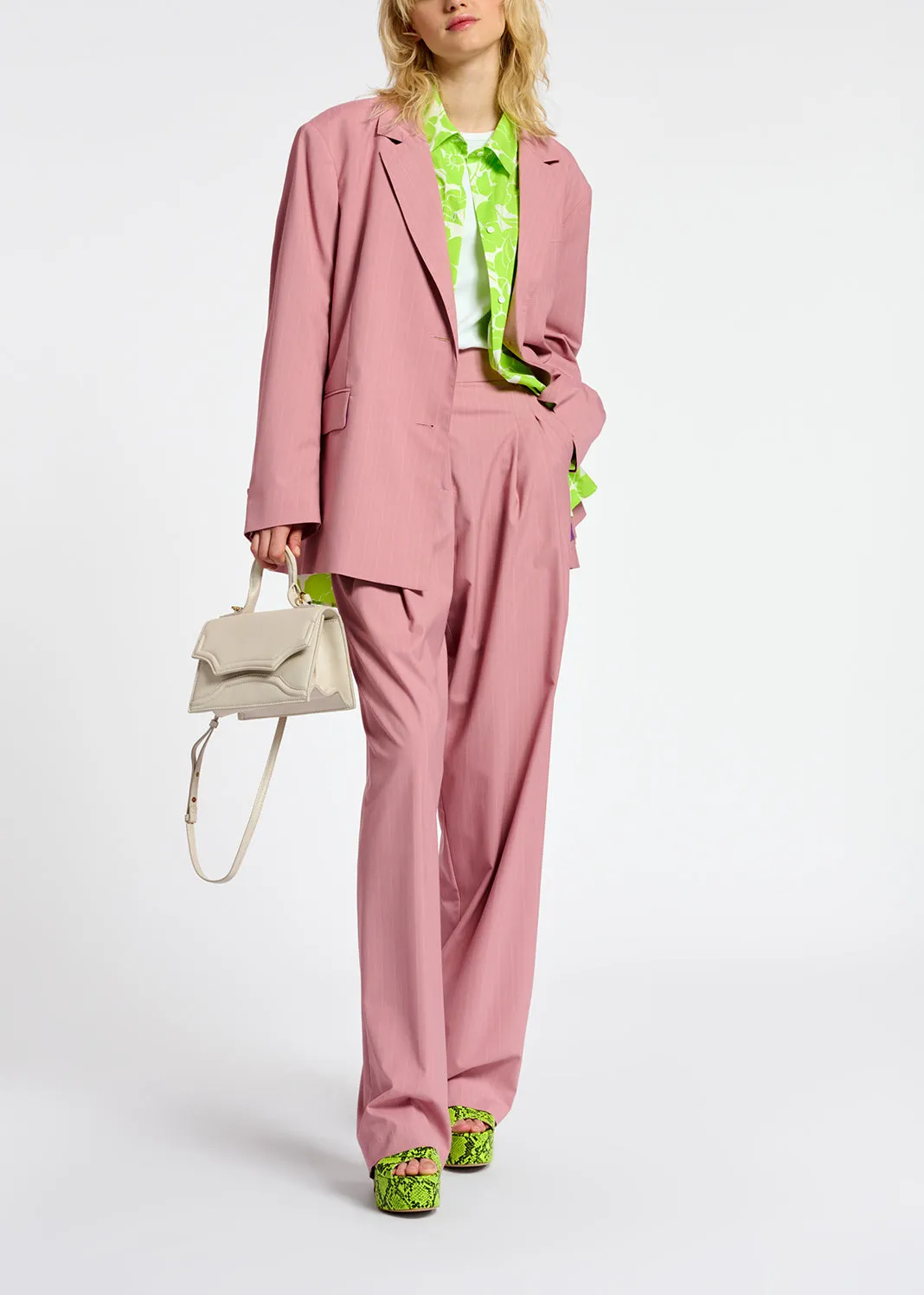 Pink pinstriped tailored pants