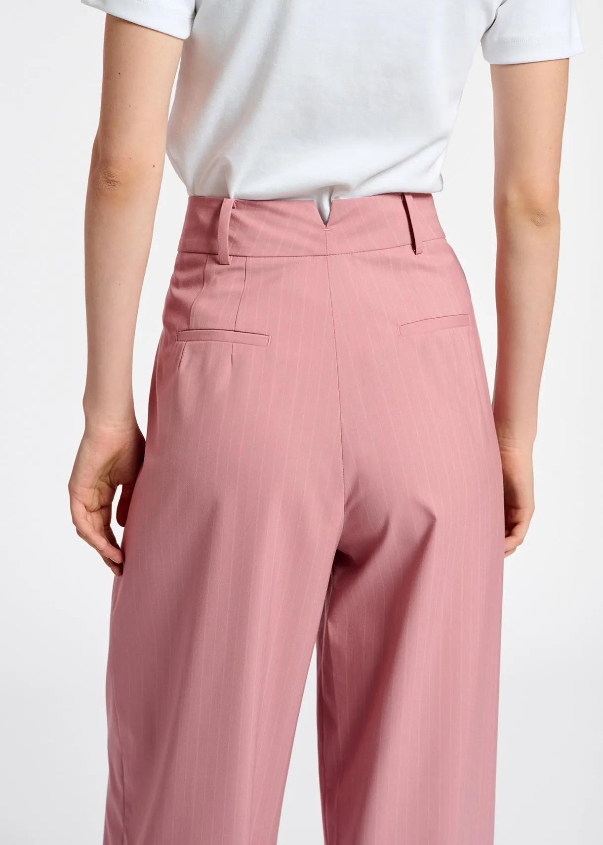 Pink pinstriped tailored pants