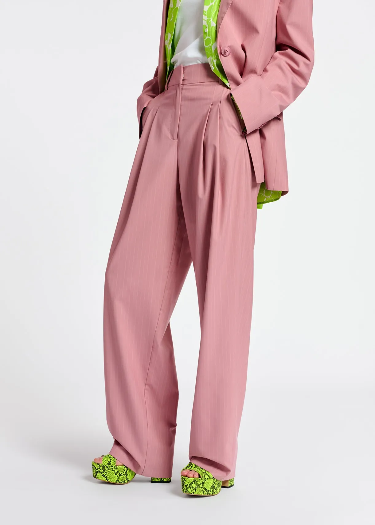 Pink pinstriped tailored pants