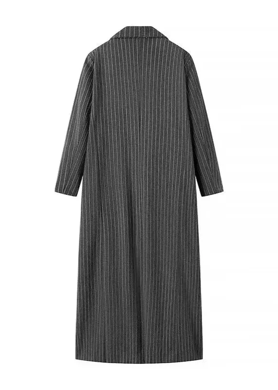 Pinstripe Long Woolen Coat - Elegant and Minimalist