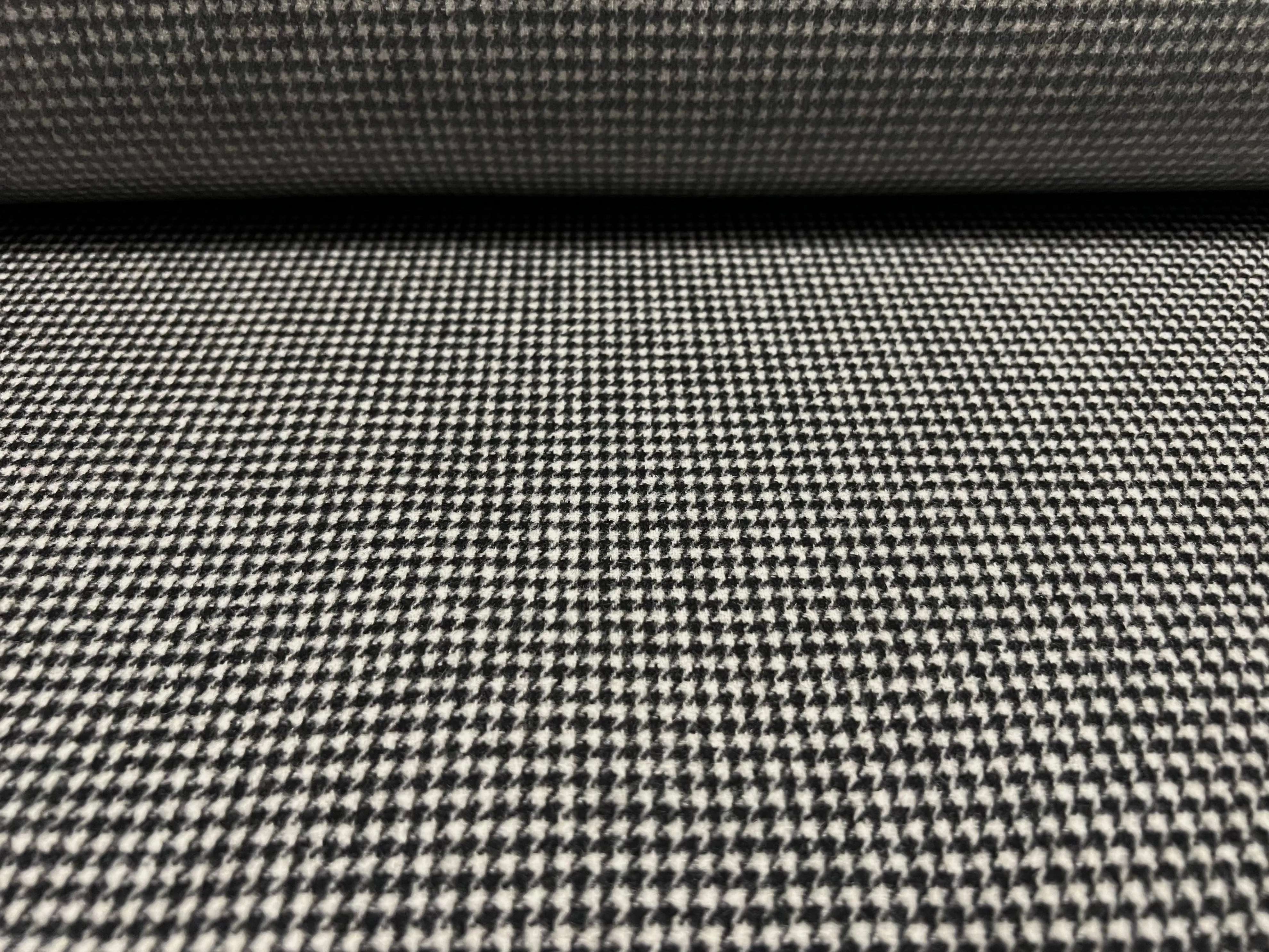 Plastic backed Wool mouflon flannel fabric, per metre - puppytooth check - black & white