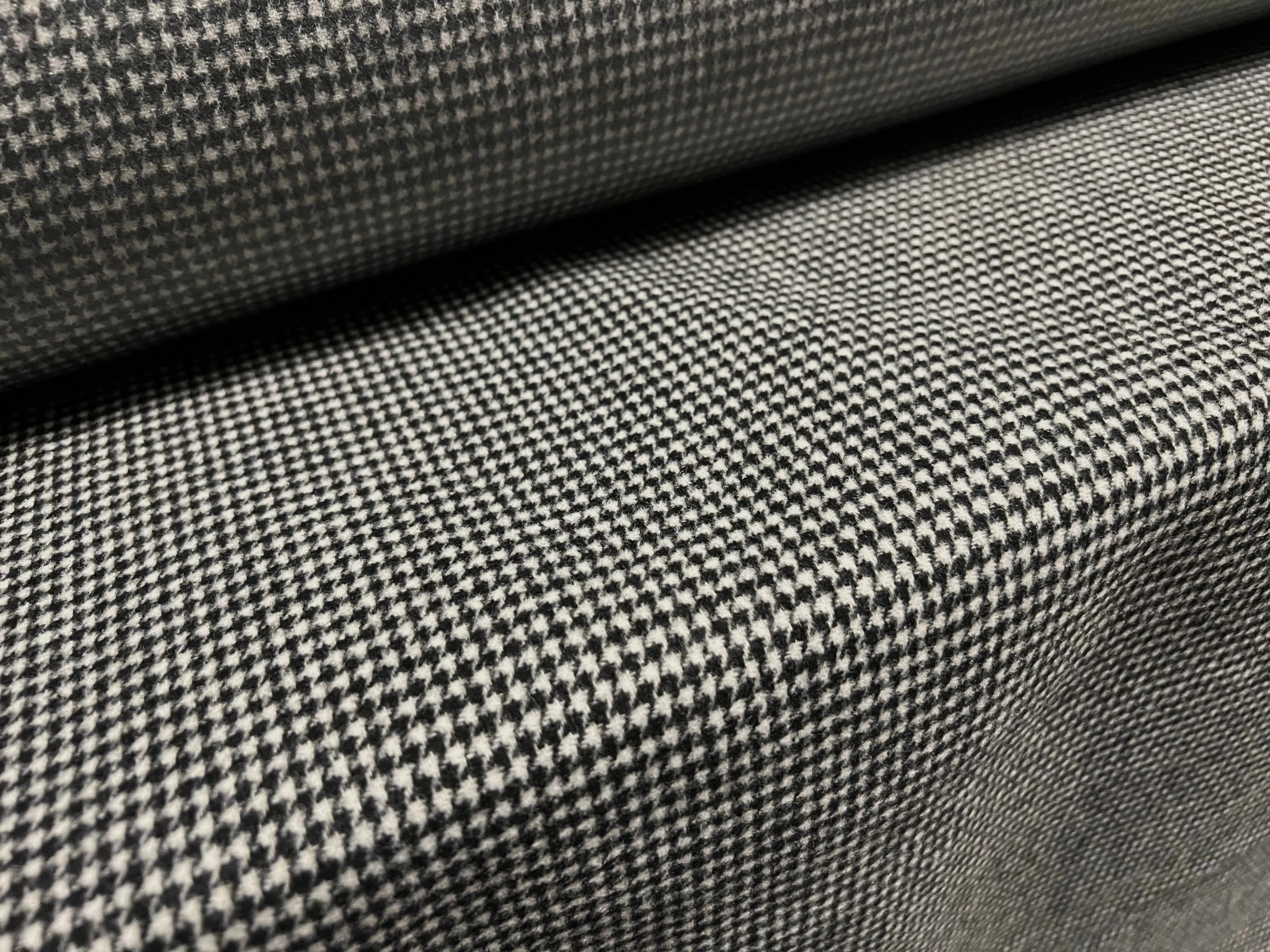 Plastic backed Wool mouflon flannel fabric, per metre - puppytooth check - black & white