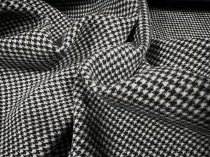 Plastic backed Wool mouflon flannel fabric, per metre - puppytooth check - black & white