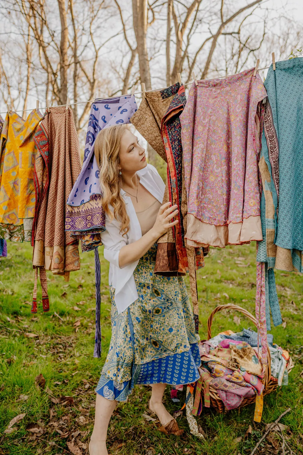 Plus/Maxi Length Up-Cycled Reversible Sari Wrap Skirt #12