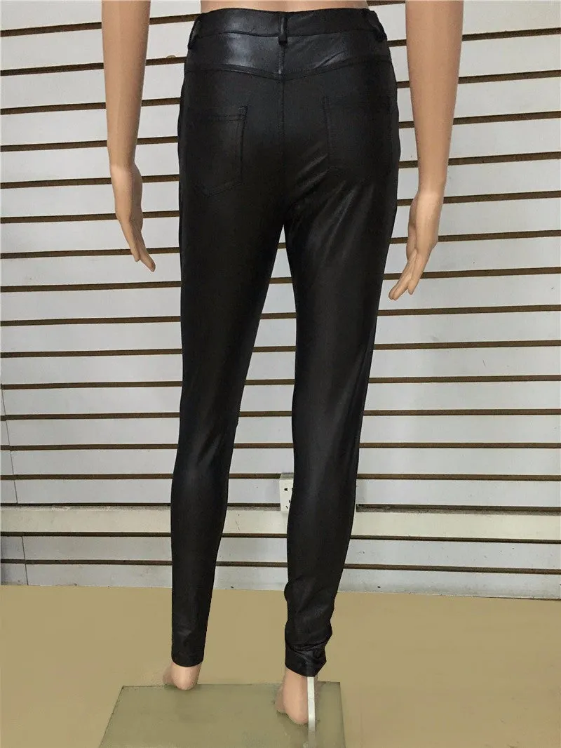 PU Leather Pencil Pants High Waisted