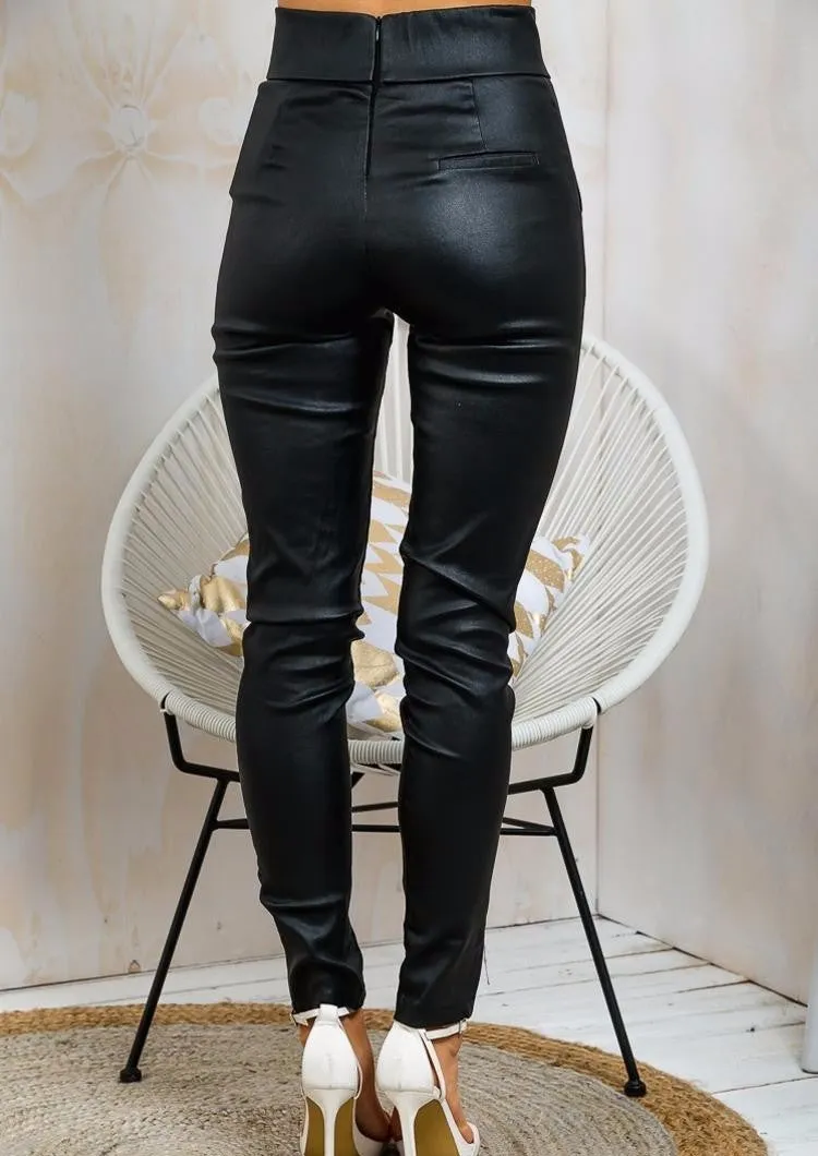 PU Leather Pencil Pants High Waisted