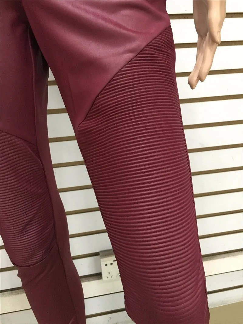 PU Leather Pencil Pants High Waisted