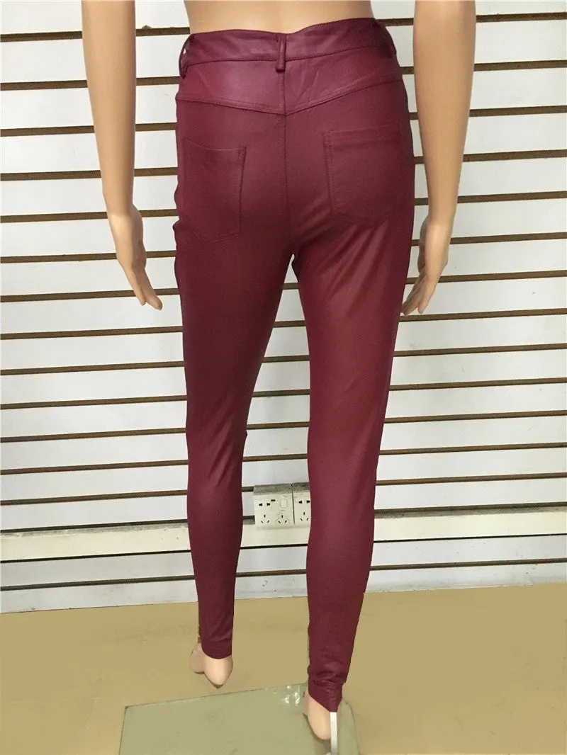 PU Leather Pencil Pants High Waisted