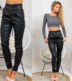 PU Leather Pencil Pants High Waisted