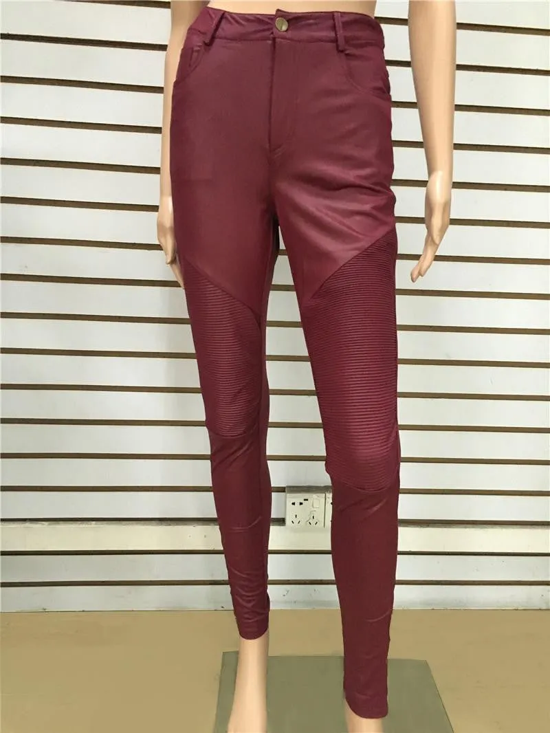 PU Leather Pencil Pants High Waisted