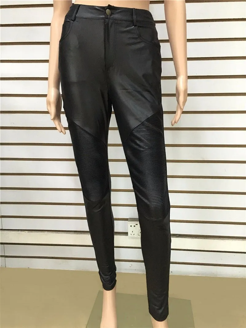 PU Leather Pencil Pants High Waisted