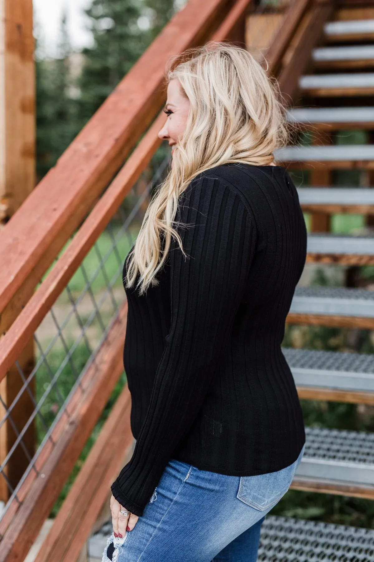 Pull Me Near Fitted Long Sleeve Top- Black