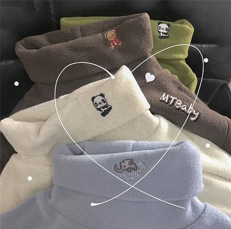 "EMBROIDERED SMALL ANIMALS FLEECE" TURTLENECK K110509